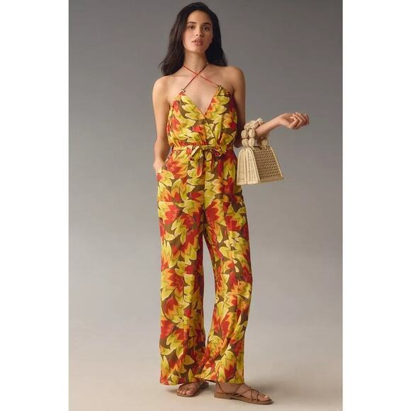 NWT Farm Rio x Anthropologie Fruit Print Jumpsuit Size XS Yellow 9D405 - Picture 1 of 13